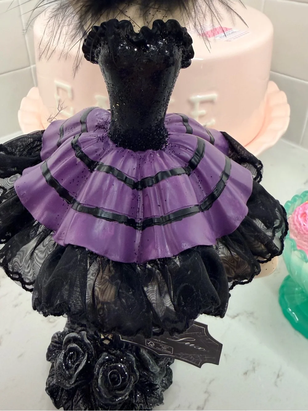 Bella Lux Halloween Ballerina Princess Figurine Black Purple Gothic Decor